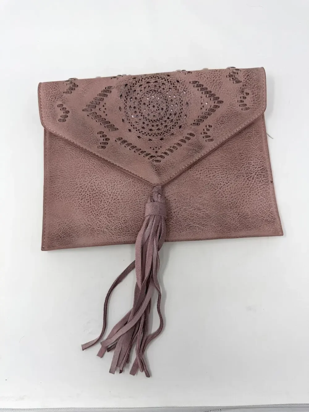 ANTHROPOLOGIE Street Level Leather Festival Tassel Clutch Purse